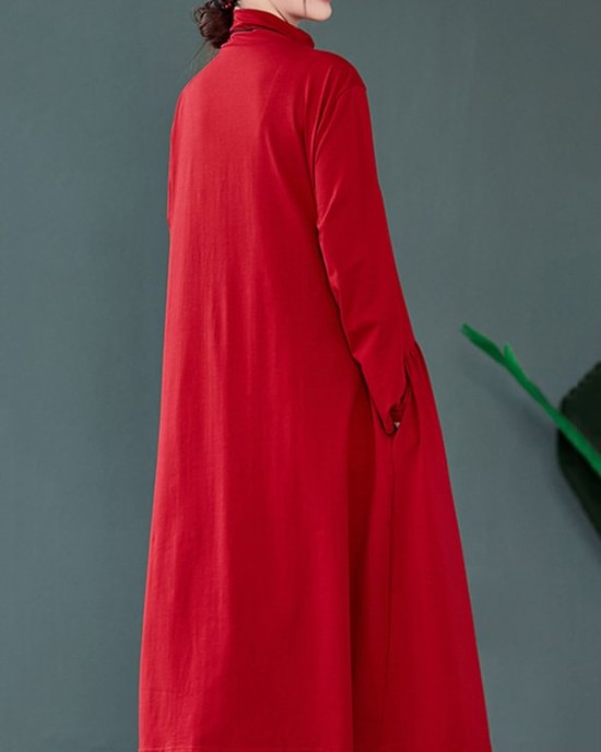 Original Solid High-Neck Knitting Dress