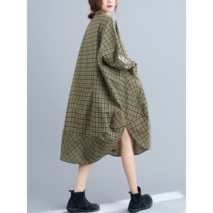 Vintage Plaid Irregularity Shirt Dresses