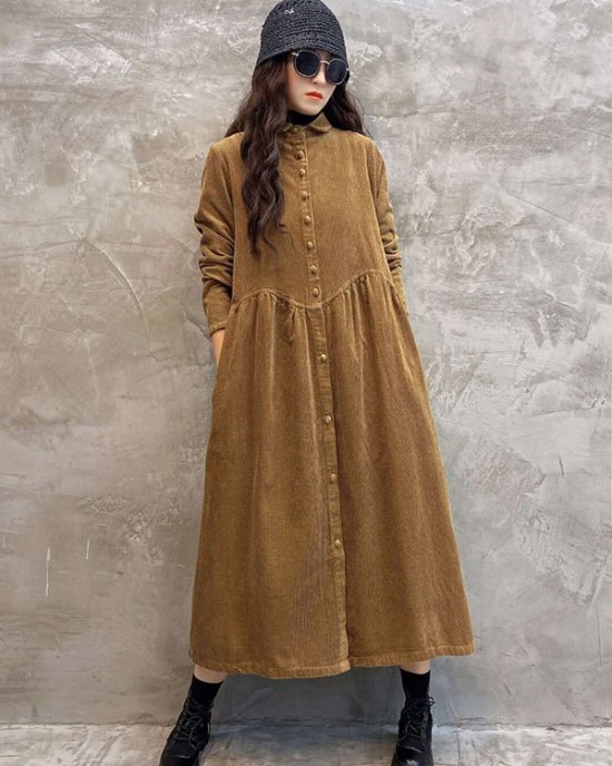 Original Solid Corduroy Lapel Dress