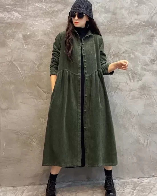 Original Solid Corduroy Lapel Dress