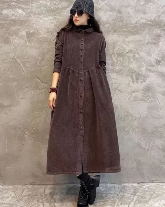 Original Solid Corduroy Lapel Dress