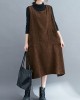 Corduroy Sleeveless Split-Joint Round-Neck Midi Dress