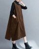 Corduroy Sleeveless Split-Joint Round-Neck Midi Dress