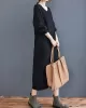 Loose Casual Solid Color V-Neck Long Sleeves Knitted Midi Dress