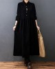 Vintage Split-Joint Solid Color Long Sleeves Lapel A-Line Corduroy Midi Dress