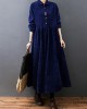 Vintage Split-Joint Solid Color Long Sleeves Lapel A-Line Corduroy Midi Dress