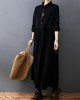 Vintage Split-Joint Solid Color Long Sleeves Lapel A-Line Corduroy Midi Dress