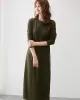 Simple Solid Color Round-Neck A-Line Midi Dress