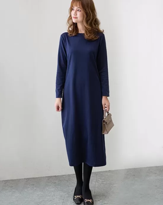 Simple Solid Color Round-Neck A-Line Midi Dress