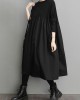 Simple Loose Black Split-Joint Long Sleeves Midi Dress