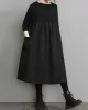 Simple Loose Black Split-Joint Long Sleeves Midi Dress