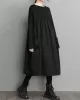 Simple Loose Black Split-Joint Long Sleeves Midi Dress