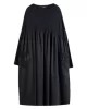 Simple Loose Black Split-Joint Long Sleeves Midi Dress