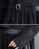 Original Loose Denim Split-Joint Tied Lapel Collar Long Sleeves Midi Dress