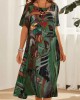 Printed A-Line Loose Round-Neck Midi Dresses