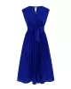 Pleated Solid Color Tied Waist Sleeveless V-Neck Midi Dresses