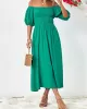 Solid Color Loose Short Sleeves Off-The-Shoulder Midi Dresses