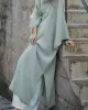 Solid Color Split-Side Batwing Sleeves Long Sleeves Round-Neck Midi Dresses