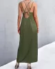 Backless Solid Color Tied A-Line High Waisted Deep V-Neck Slip Dress Midi Dresses