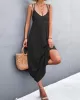 Backless Solid Color Tied A-Line High Waisted Deep V-Neck Slip Dress Midi Dresses