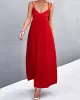 Backless Solid Color Tied A-Line High Waisted Deep V-Neck Slip Dress Midi Dresses