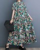 Printed Split-Joint A-Line Loose Stand Collar Midi Dresses