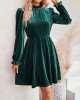 Hollow Ruffled Solid Color Velvet A-Line High Waisted Mock Neck Mini Dresses