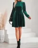 Hollow Ruffled Solid Color Velvet A-Line High Waisted Mock Neck Mini Dresses