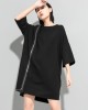 Original Black Zipper Batwing Sleeve Round-Neck Mini Dress