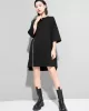 Original Black Zipper Batwing Sleeve Round-Neck Mini Dress