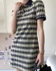 Original Plaid Knitting Lapel Collar Short Sleeves Mini Dress