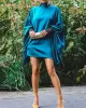 Going Out Loose Batwing Sleeves Buttoned Solid Color Mini Dresses