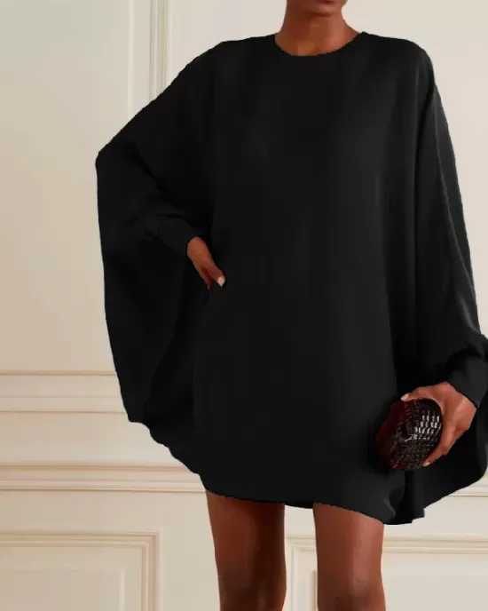 Simple Long Batwing Sleeves Solid Color Round-Neck Mini Dresses