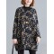 Artistic Retro Loose Long Sleeves Keep Warm Floral Printed High-Neck Mini Dresses