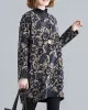 Artistic Retro Loose Long Sleeves Keep Warm Floral Printed High-Neck Mini Dresses