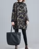 Artistic Retro Loose Long Sleeves Keep Warm Floral Printed High-Neck Mini Dresses