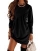 Casual Loose Long Sleeves Solid Color Round-Neck Mini Dresses