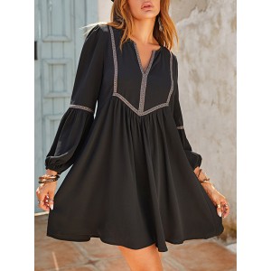 Vacation A-Line Solid Color V-Neck Mini Dress