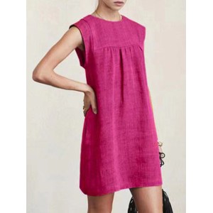 Casual Cap Sleeve Loose Solid Color Round-Neck Mini Dresses