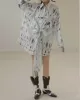 Original Loose Long Sleeves Buttoned Contrast Color Printed Lapel Collar Mini Dresses