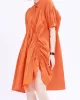 Asymmetric Pleated Solid Color Loose Short Sleeves Stand Collar Shirt Dress Mini Dresses