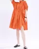 Asymmetric Pleated Solid Color Loose Short Sleeves Stand Collar Shirt Dress Mini Dresses