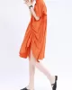 Asymmetric Pleated Solid Color Loose Short Sleeves Stand Collar Shirt Dress Mini Dresses