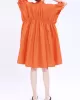 Asymmetric Pleated Solid Color Loose Short Sleeves Stand Collar Shirt Dress Mini Dresses