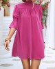 Solid Color Half Sleeves Loose High-Neck Mini Dresses