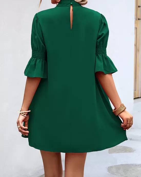 Solid Color Half Sleeves Loose High-Neck Mini Dresses