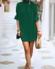 Solid Color Half Sleeves Loose High-Neck Mini Dresses