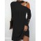 Asymmetric Buckle Buttoned Hollow Long Sleeves Loose One-Shoulder Mini Dresses