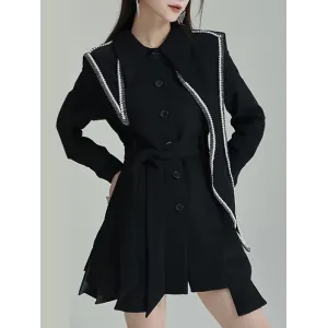 Asymmetric Buttoned A-Line High Waisted Lapel Mini Dresses