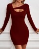 Asymmetric Hollow Solid Color Bodycon Long Sleeves Asymmetric Collar Mini Dresses